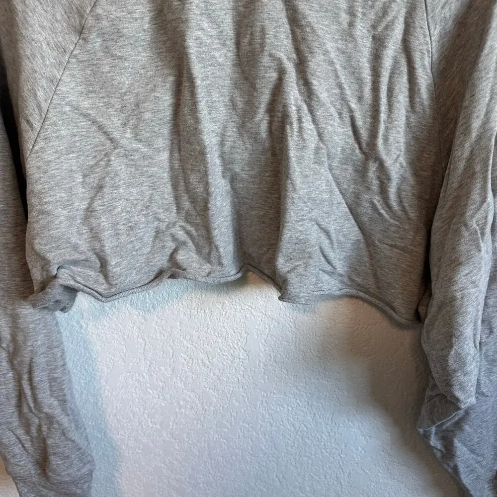 Alo Yoga Double Take Crop Raw Hem Crew Pullover Sweatshirt Dove Grey Heather M